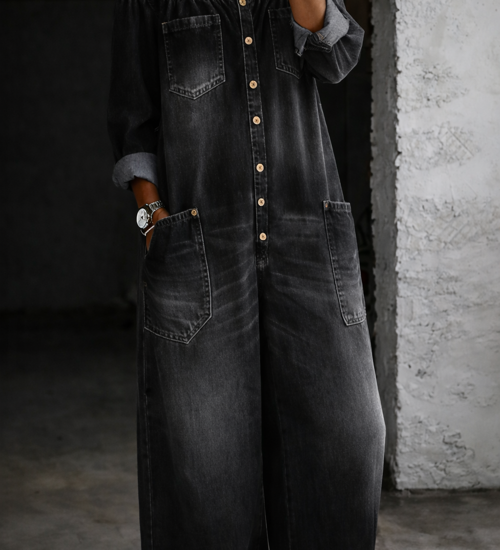 Olive - Long-Sleeve Off-Shoulder Overalls