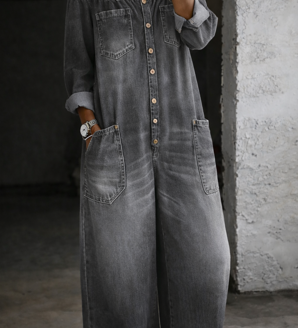 Olive - Long-Sleeve Off-Shoulder Overalls