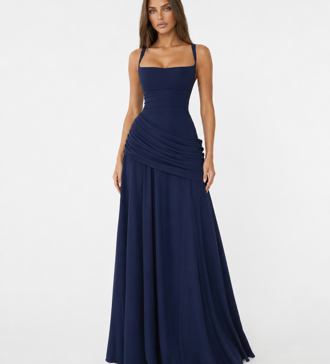 Ellie – Pleated Maxi Dress with Square Neckline