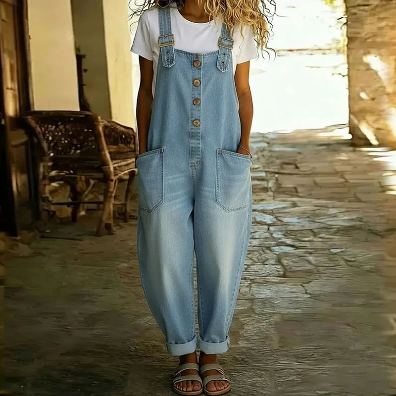 Mila - Vintage Overalls in Soft Cotton with Denim Print
