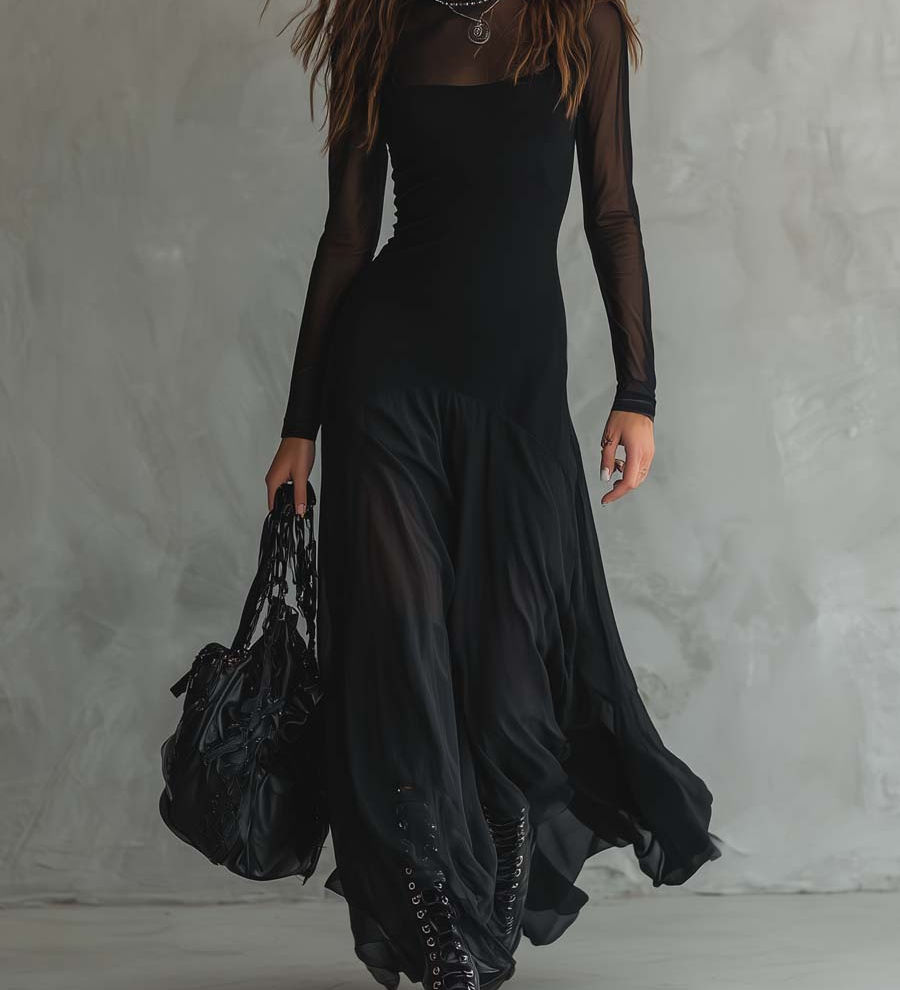 Vera - Relaxed Black Tulle Maxi Dress