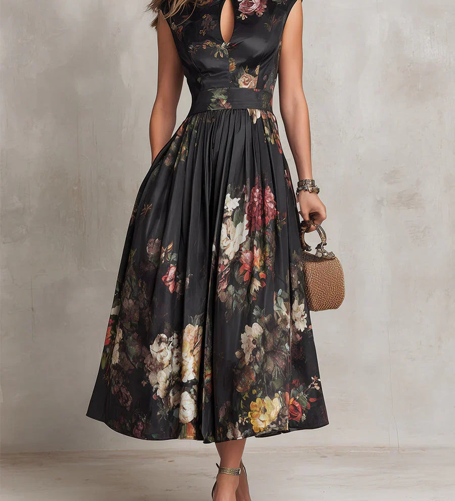Elsa - Pleated Midi Dress with Floral Print