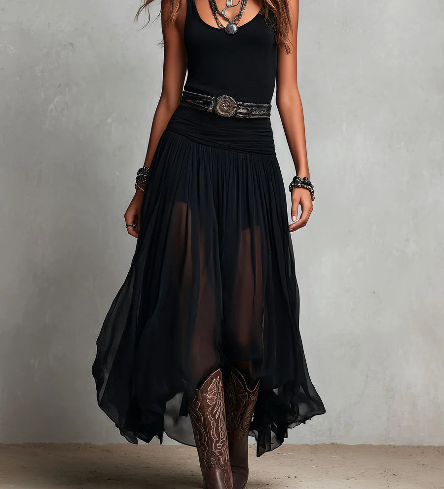 Charlotte – Tulle and Belt Maxi Dress